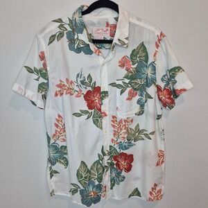 American Eagle Hibiscus Monstera Men's Hawaiian Button Down Camp Shirt Beach L